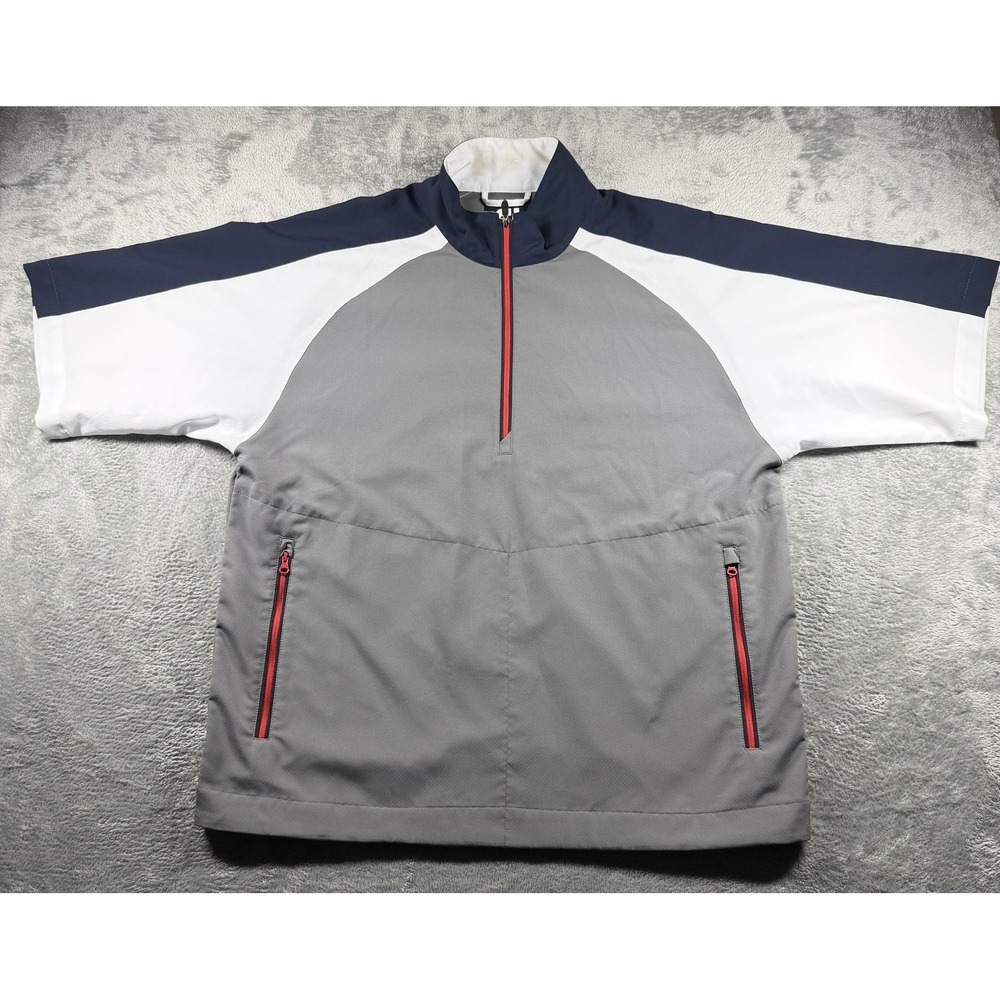 FootJoy FJ Mens M Short Sleeve Golf Windshirt Quarter Zip Gray Navy
